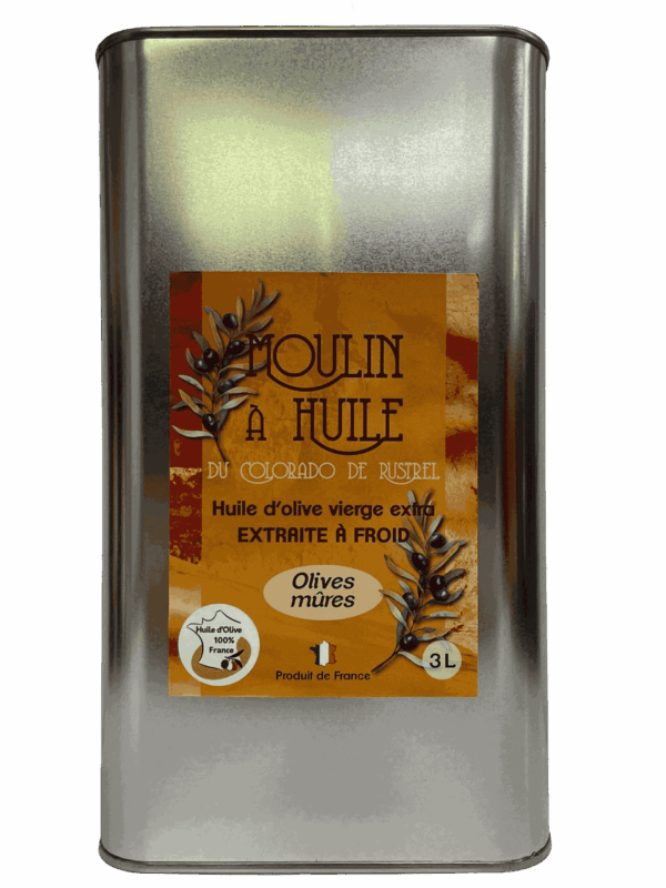 Bidon en acier 3 litres d’huile d’olive aux olives mûres du Moulin de Rustrel