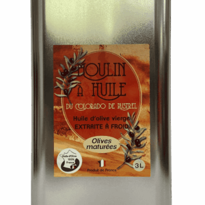 Bidon en acier 3 litres d’huile d’olive aux olives maturées du Moulin de Rustrel