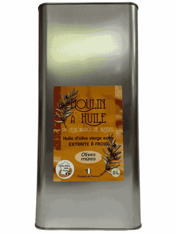 Bidon en acier 5 litres d’huile d’olive aux olives mûres du Moulin de Rustrel