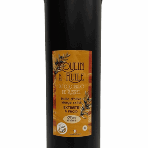 Bidon en inox noir 1 litre d’huile d’olive aux olives mûres du Moulin de Rustrel