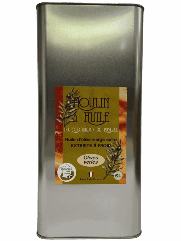 Bidon en acier de 5 litres d’huile d’olive aux olives vertes du Moulin de Rustrel