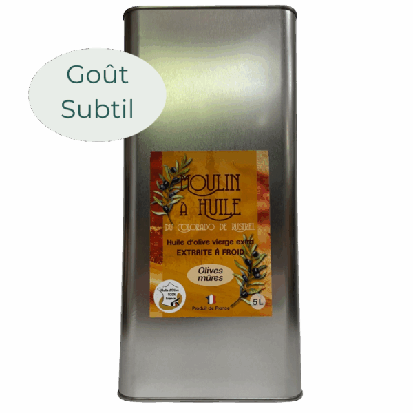 Bidon en acier 5 litres d’huile d’olive aux olives mûres du Moulin de Rustrel
