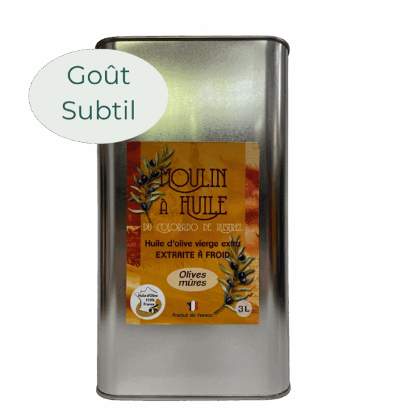 Bidon en acier 3 litres d’huile d’olive aux olives mûres du Moulin de Rustrel