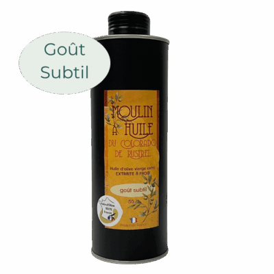 Bidon en inox noir 50cl d’huile d’olive aux olives mûres du Moulin de Rustrel