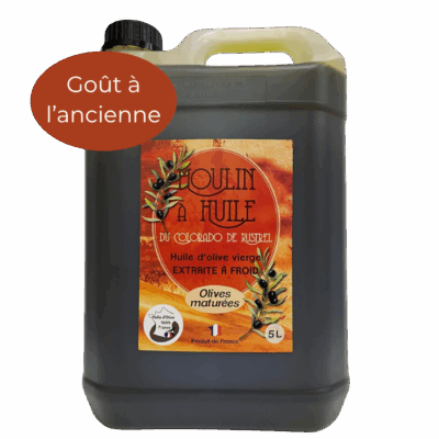 Bidon plastique de 5 litres d’huile d’olive aux olives maturées du Moulin de Rustrel