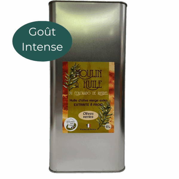 Bidon en acier de 5 litres d’huile d’olive aux olives vertes du Moulin de Rustrel