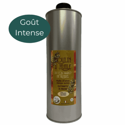 Bidon en acier de 1 litre d’huile d’olive aux olives vertes du Moulin de Rustrel