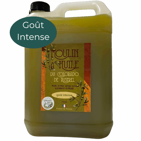 Bidon de 5 litres d’huile d’olive vierge extra en plastique – idéal pour la cuisine familiale et les professionnels de la restauration. Huile d’olive de qualité supérieure, pressée à froid, riche en arômes méditerranéens.