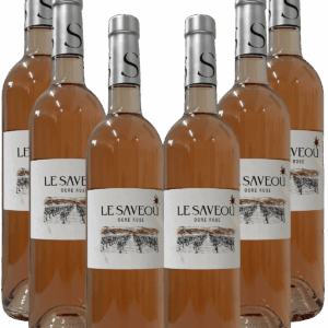 Pack de six bouteilles de vin rosé Le Saveou ocre rosé alignées sur fond blanc