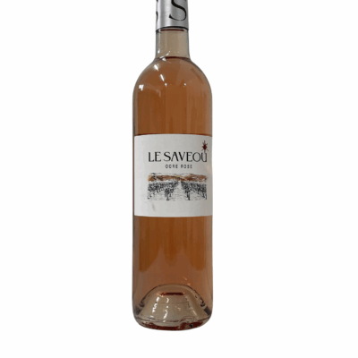 Bouteille de vin rosé Le Saveou ocre rosé sur fond blanc