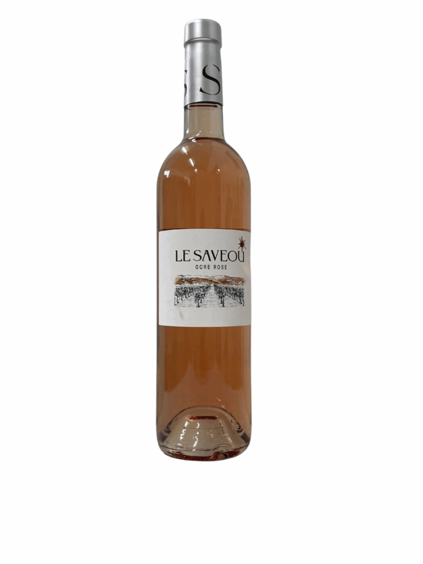 Bouteille de vin rosé Le Saveou ocre rosé sur fond blanc